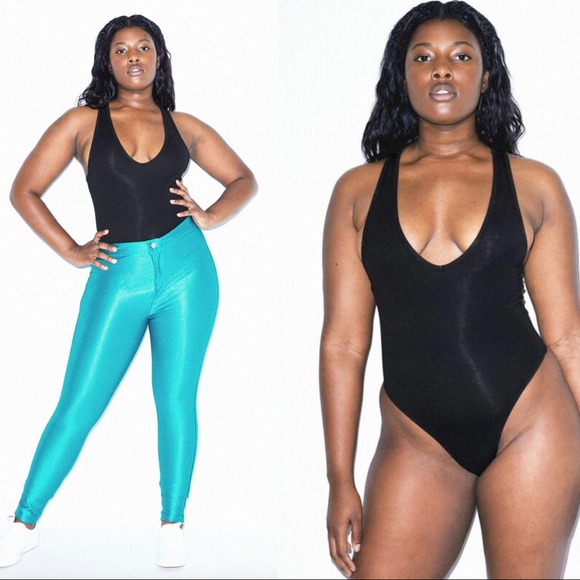 American Apparel Tops - NWT American Apparel Bodysuit Black Deep V Racerback Thong One Piece
